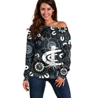 Custom Carlton Blues NAIDOC Week 2024 Off Shoulder Sweater Fire Burning Aboriginal Dots Art
