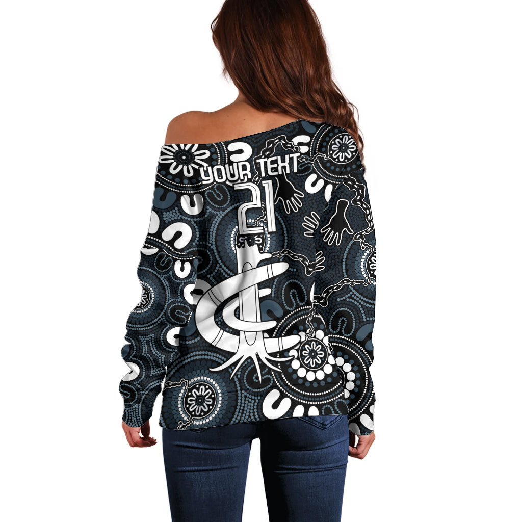 Custom Carlton Blues NAIDOC Week 2024 Off Shoulder Sweater Fire Burning Aboriginal Dots Art