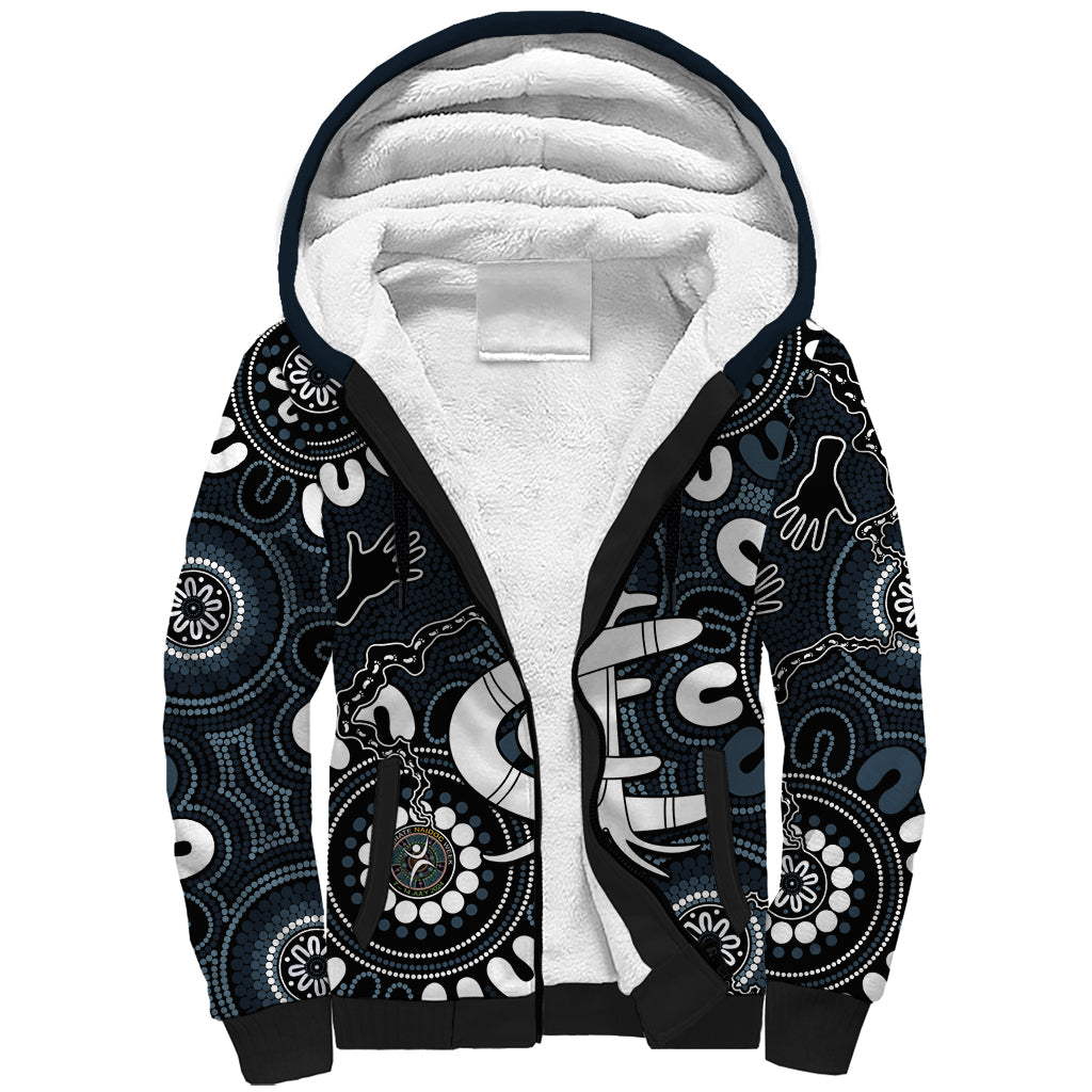 Custom Carlton Blues NAIDOC Week 2024 Sherpa Hoodie Fire Burning Aboriginal Dots Art