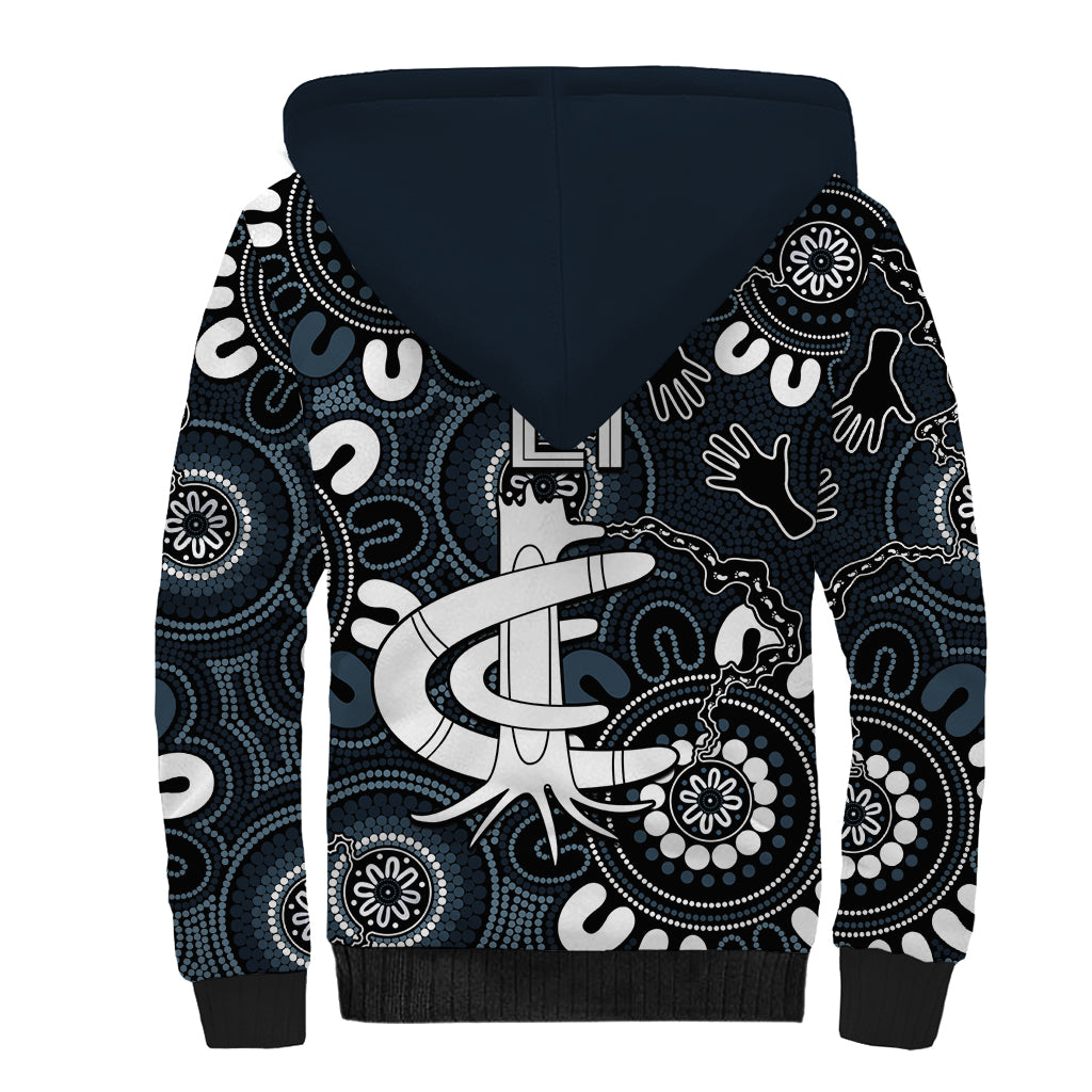 Custom Carlton Blues NAIDOC Week 2024 Sherpa Hoodie Fire Burning Aboriginal Dots Art