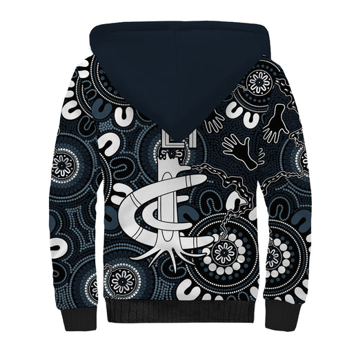 Custom Carlton Blues NAIDOC Week 2024 Sherpa Hoodie Fire Burning Aboriginal Dots Art