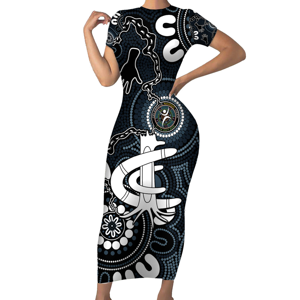 Custom Carlton Blues NAIDOC Week 2024 Short Sleeve Bodycon Dress Fire Burning Aboriginal Dots Art