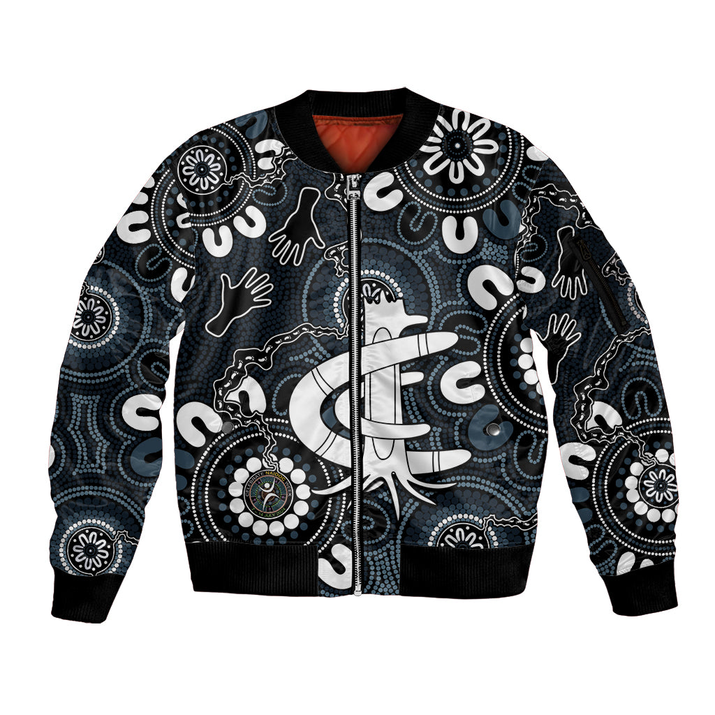 Custom Carlton Blues NAIDOC Week 2024 Sleeve Zip Bomber Jacket Fire Burning Aboriginal Dots Art