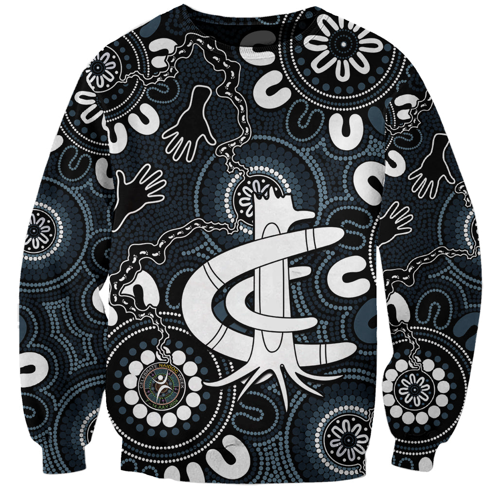 Custom Carlton Blues NAIDOC Week 2024 Sweatshirt Fire Burning Aboriginal Dots Art
