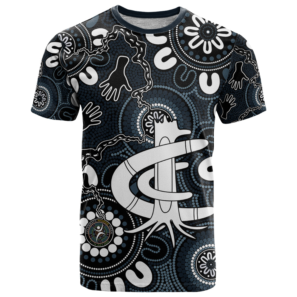 Custom Carlton Blues NAIDOC Week 2024 T Shirt Fire Burning Aboriginal Dots Art