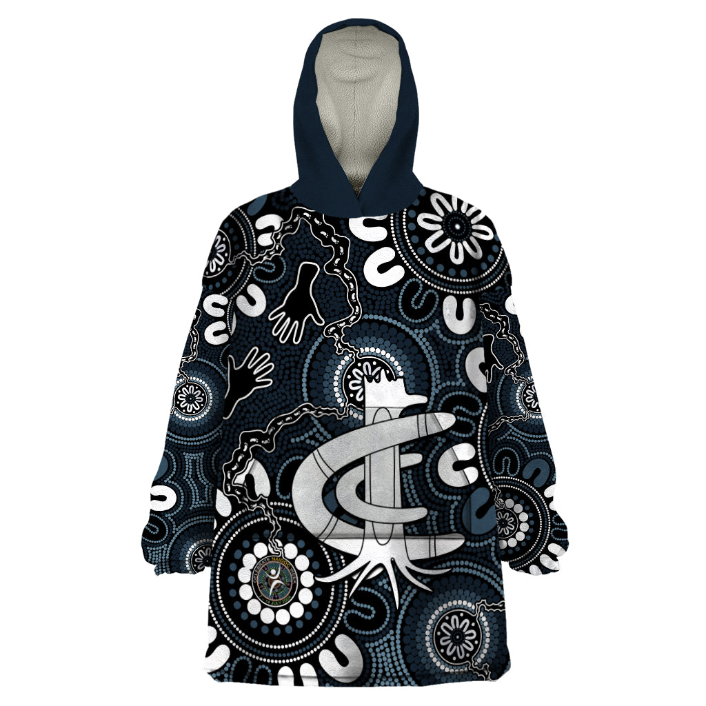 Custom Carlton Blues NAIDOC Week 2024 Wearable Blanket Hoodie Fire Burning Aboriginal Dots Art