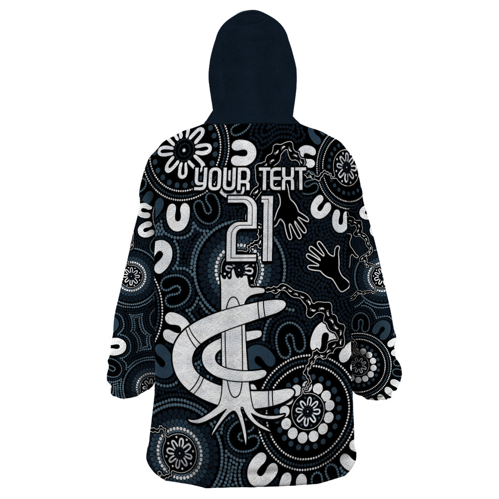 Custom Carlton Blues NAIDOC Week 2024 Wearable Blanket Hoodie Fire Burning Aboriginal Dots Art