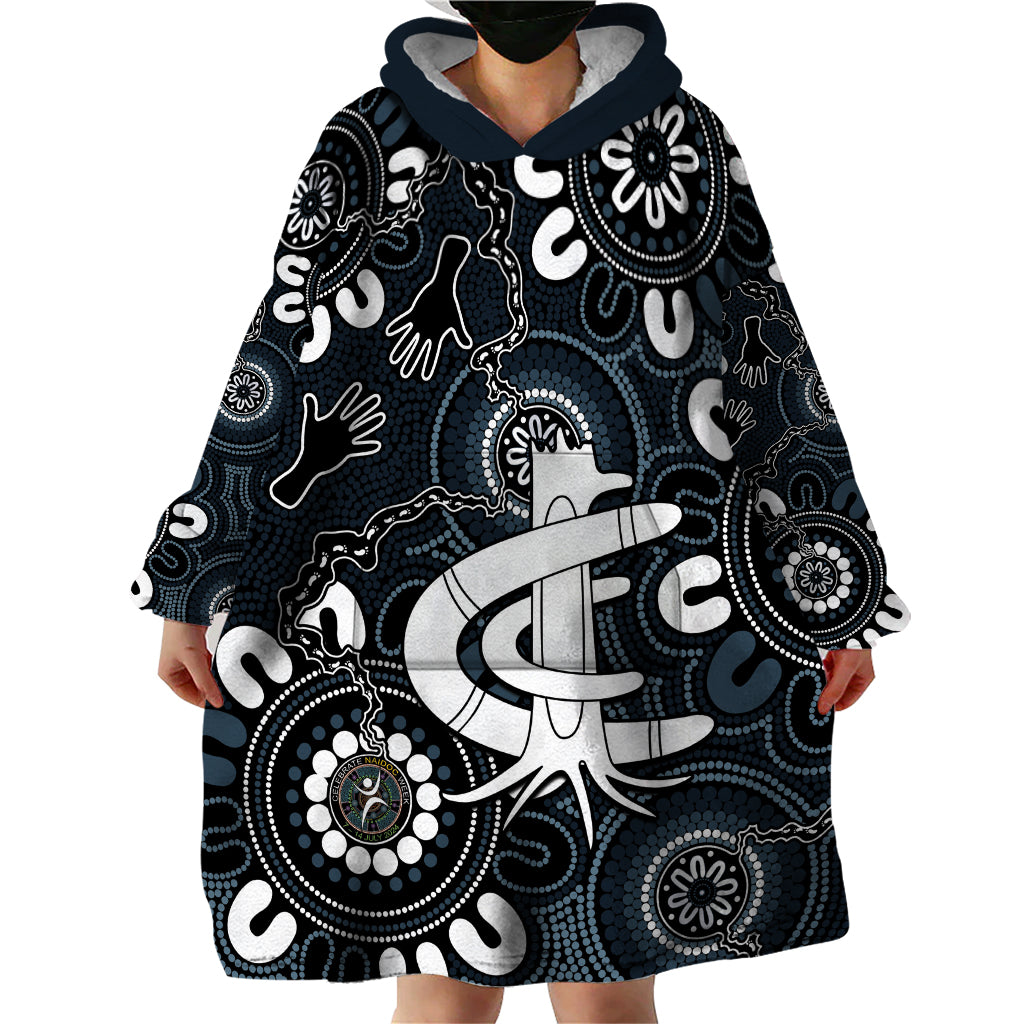Custom Carlton Blues NAIDOC Week 2024 Wearable Blanket Hoodie Fire Burning Aboriginal Dots Art