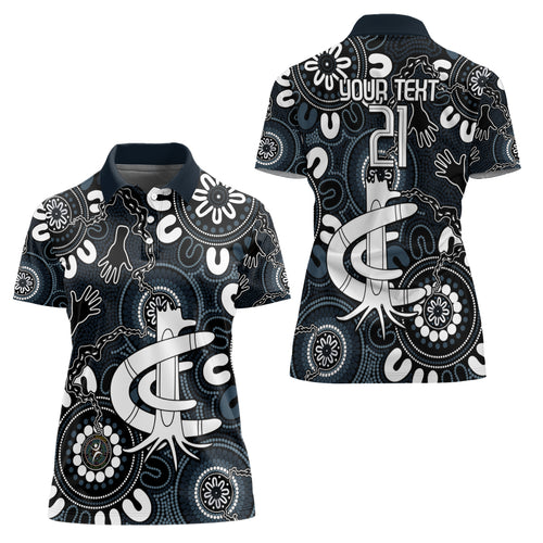 Custom Carlton Blues NAIDOC Week 2024 Women Polo Shirt Fire Burning Aboriginal Dots Art