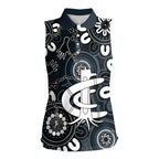 Custom Carlton Blues NAIDOC Week 2024 Women Sleeveless Polo Shirt Fire Burning Aboriginal Dots Art