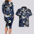 Custom Geelong Cats NAIDOC Week 2024 Couples Matching Long Sleeve Bodycon Dress and Hawaiian Shirt Fire Burning Aboriginal Dots Art