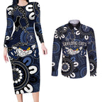 Custom Geelong Cats NAIDOC Week 2024 Couples Matching Long Sleeve Bodycon Dress and Long Sleeve Button Shirt Fire Burning Aboriginal Dots Art