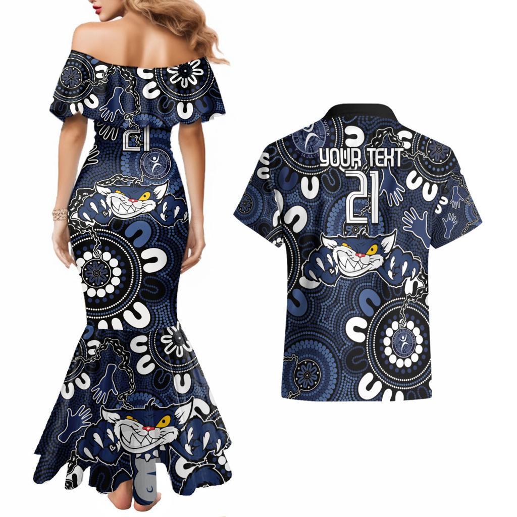 Custom Geelong Cats NAIDOC Week 2024 Couples Matching Mermaid Dress and Hawaiian Shirt Fire Burning Aboriginal Dots Art