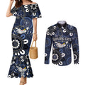 Custom Geelong Cats NAIDOC Week 2024 Couples Matching Mermaid Dress and Long Sleeve Button Shirt Fire Burning Aboriginal Dots Art