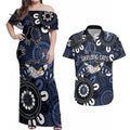 Custom Geelong Cats NAIDOC Week 2024 Couples Matching Off Shoulder Maxi Dress and Hawaiian Shirt Fire Burning Aboriginal Dots Art
