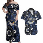 Custom Geelong Cats NAIDOC Week 2024 Couples Matching Off Shoulder Maxi Dress and Hawaiian Shirt Fire Burning Aboriginal Dots Art
