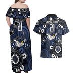 Custom Geelong Cats NAIDOC Week 2024 Couples Matching Off Shoulder Maxi Dress and Hawaiian Shirt Fire Burning Aboriginal Dots Art