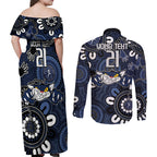 Custom Geelong Cats NAIDOC Week 2024 Couples Matching Off Shoulder Maxi Dress and Long Sleeve Button Shirt Fire Burning Aboriginal Dots Art