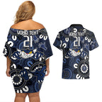 Custom Geelong Cats NAIDOC Week 2024 Couples Matching Off Shoulder Short Dress and Hawaiian Shirt Fire Burning Aboriginal Dots Art