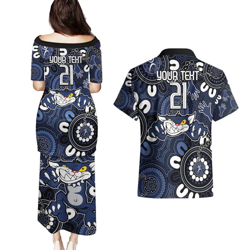 Custom Geelong Cats NAIDOC Week 2024 Couples Matching Puletasi and Hawaiian Shirt Fire Burning Aboriginal Dots Art