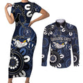 Custom Geelong Cats NAIDOC Week 2024 Couples Matching Short Sleeve Bodycon Dress and Long Sleeve Button Shirt Fire Burning Aboriginal Dots Art