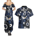 Custom Geelong Cats NAIDOC Week 2024 Couples Matching Summer Maxi Dress and Hawaiian Shirt Fire Burning Aboriginal Dots Art