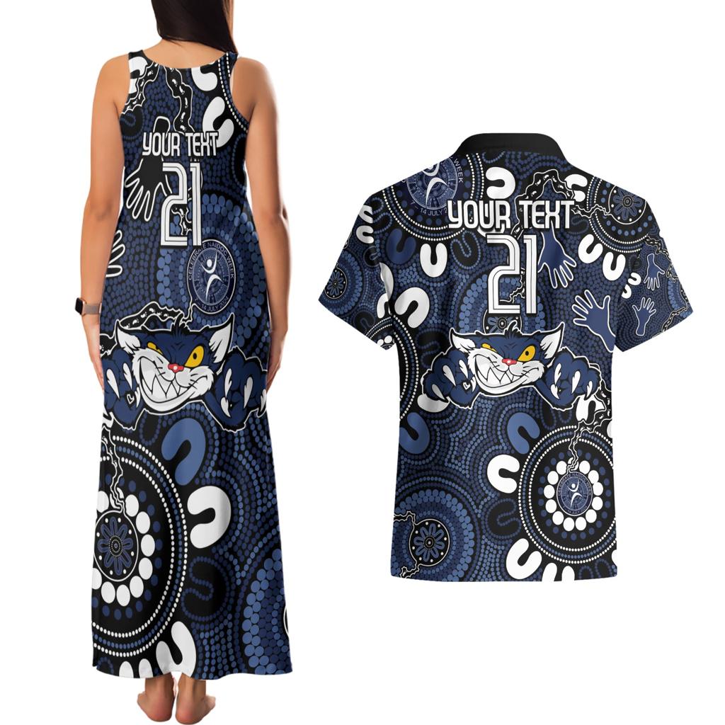 Custom Geelong Cats NAIDOC Week 2024 Couples Matching Tank Maxi Dress and Hawaiian Shirt Fire Burning Aboriginal Dots Art