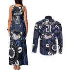 Custom Geelong Cats NAIDOC Week 2024 Couples Matching Tank Maxi Dress and Long Sleeve Button Shirt Fire Burning Aboriginal Dots Art