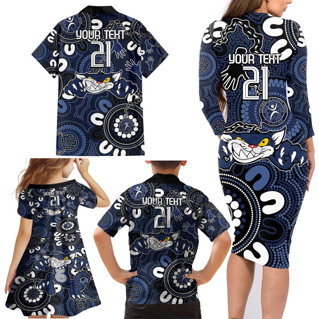 Custom Geelong Cats NAIDOC Week 2024 Family Matching Long Sleeve Bodycon Dress and Hawaiian Shirt Fire Burning Aboriginal Dots Art