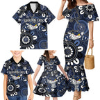 Custom Geelong Cats NAIDOC Week 2024 Family Matching Mermaid Dress and Hawaiian Shirt Fire Burning Aboriginal Dots Art