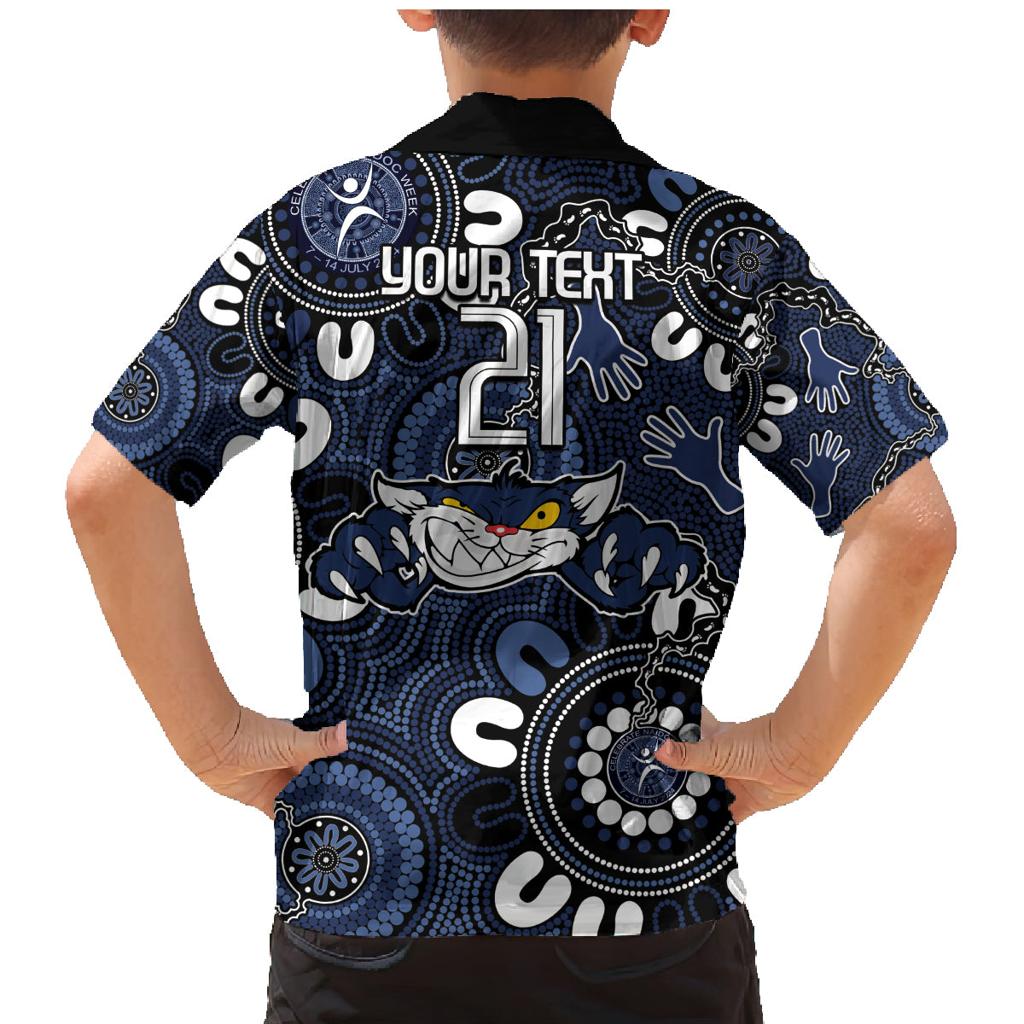 Custom Geelong Cats NAIDOC Week 2024 Family Matching Mermaid Dress and Hawaiian Shirt Fire Burning Aboriginal Dots Art