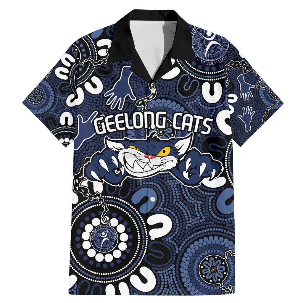 Custom Geelong Cats NAIDOC Week 2024 Family Matching Mermaid Dress and Hawaiian Shirt Fire Burning Aboriginal Dots Art