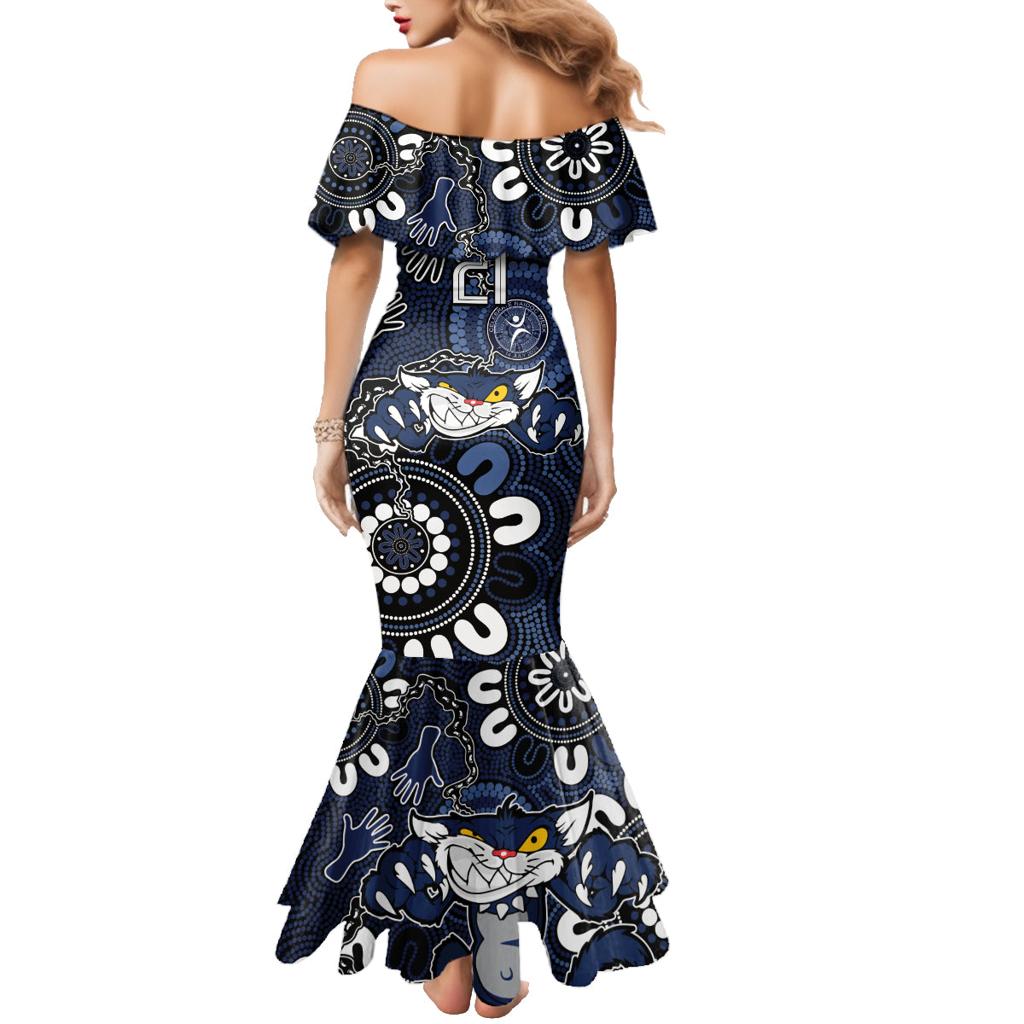 Custom Geelong Cats NAIDOC Week 2024 Family Matching Mermaid Dress and Hawaiian Shirt Fire Burning Aboriginal Dots Art