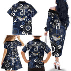 Custom Geelong Cats NAIDOC Week 2024 Family Matching Off The Shoulder Long Sleeve Dress and Hawaiian Shirt Fire Burning Aboriginal Dots Art