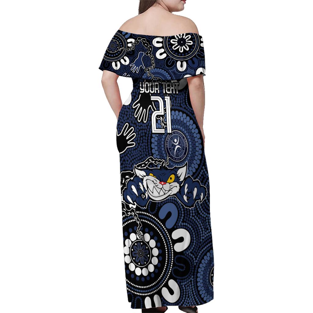 Custom Geelong Cats NAIDOC Week 2024 Family Matching Off Shoulder Maxi Dress and Hawaiian Shirt Fire Burning Aboriginal Dots Art