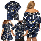 Custom Geelong Cats NAIDOC Week 2024 Family Matching Off Shoulder Short Dress and Hawaiian Shirt Fire Burning Aboriginal Dots Art
