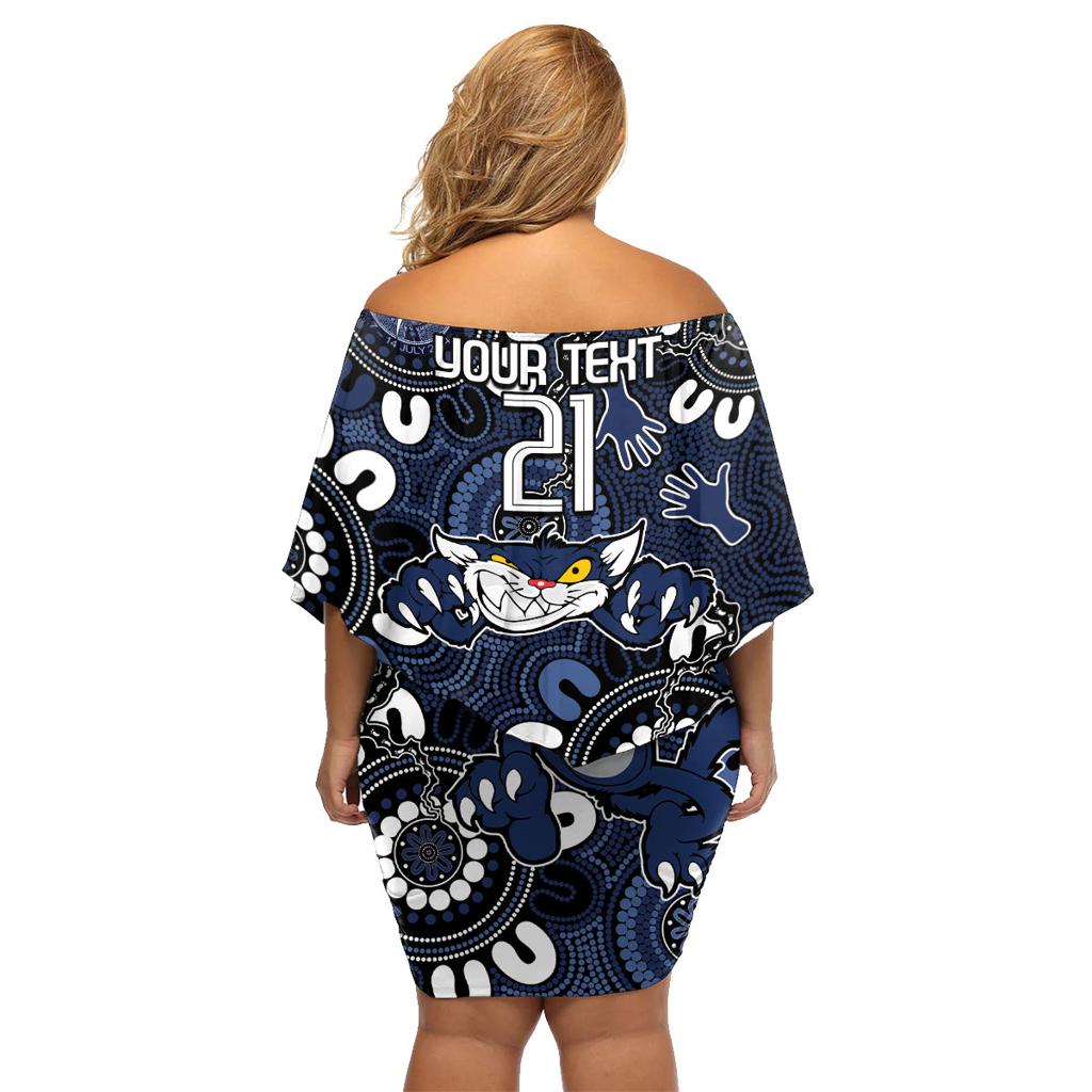 Custom Geelong Cats NAIDOC Week 2024 Family Matching Off Shoulder Short Dress and Hawaiian Shirt Fire Burning Aboriginal Dots Art