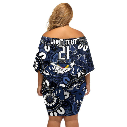 Custom Geelong Cats NAIDOC Week 2024 Family Matching Off Shoulder Short Dress and Hawaiian Shirt Fire Burning Aboriginal Dots Art