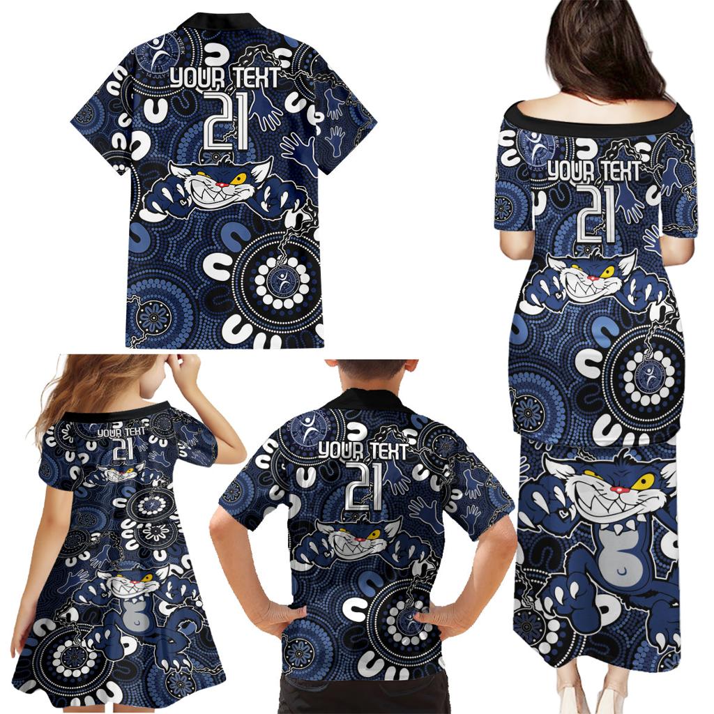 Custom Geelong Cats NAIDOC Week 2024 Family Matching Puletasi and Hawaiian Shirt Fire Burning Aboriginal Dots Art