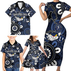 Custom Geelong Cats NAIDOC Week 2024 Family Matching Short Sleeve Bodycon Dress and Hawaiian Shirt Fire Burning Aboriginal Dots Art