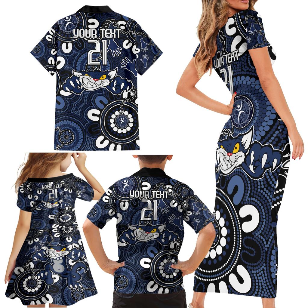 Custom Geelong Cats NAIDOC Week 2024 Family Matching Short Sleeve Bodycon Dress and Hawaiian Shirt Fire Burning Aboriginal Dots Art
