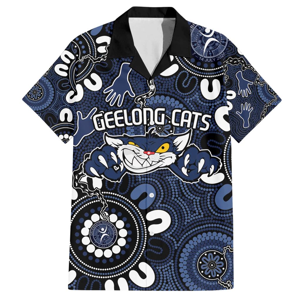 Custom Geelong Cats NAIDOC Week 2024 Family Matching Short Sleeve Bodycon Dress and Hawaiian Shirt Fire Burning Aboriginal Dots Art