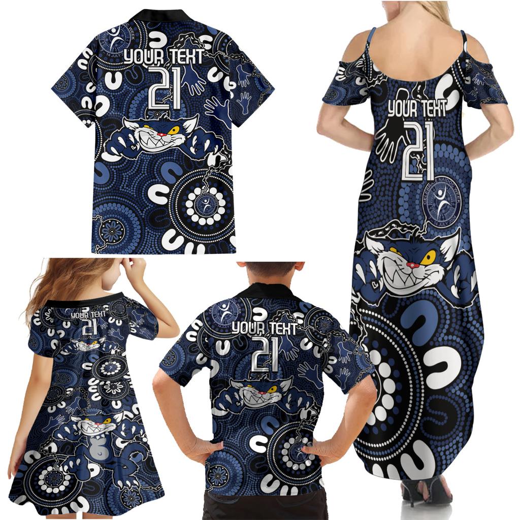 Custom Geelong Cats NAIDOC Week 2024 Family Matching Summer Maxi Dress and Hawaiian Shirt Fire Burning Aboriginal Dots Art