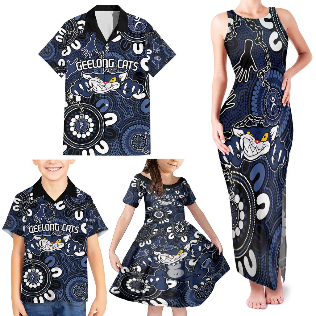 Custom Geelong Cats NAIDOC Week 2024 Family Matching Tank Maxi Dress and Hawaiian Shirt Fire Burning Aboriginal Dots Art