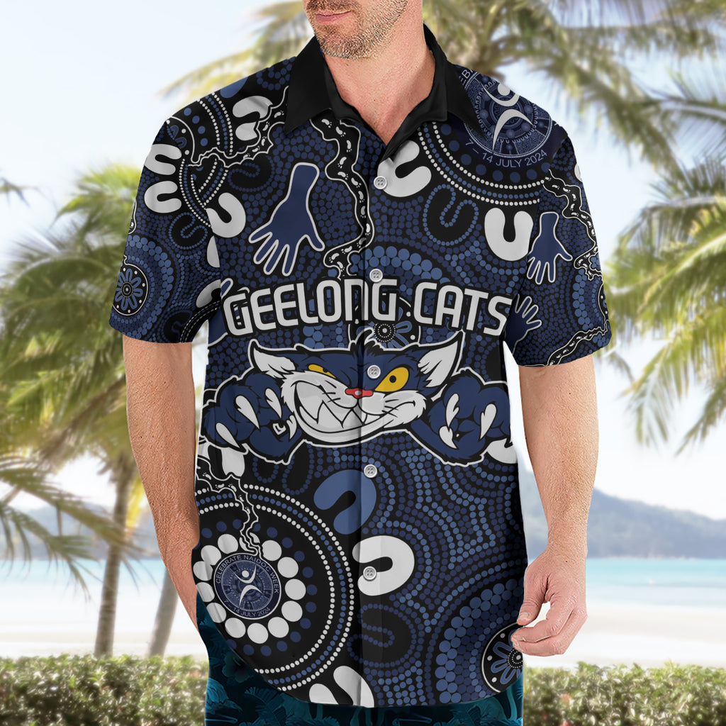 Custom Geelong Cats NAIDOC Week 2024 Hawaiian Shirt Fire Burning Aboriginal Dots Art