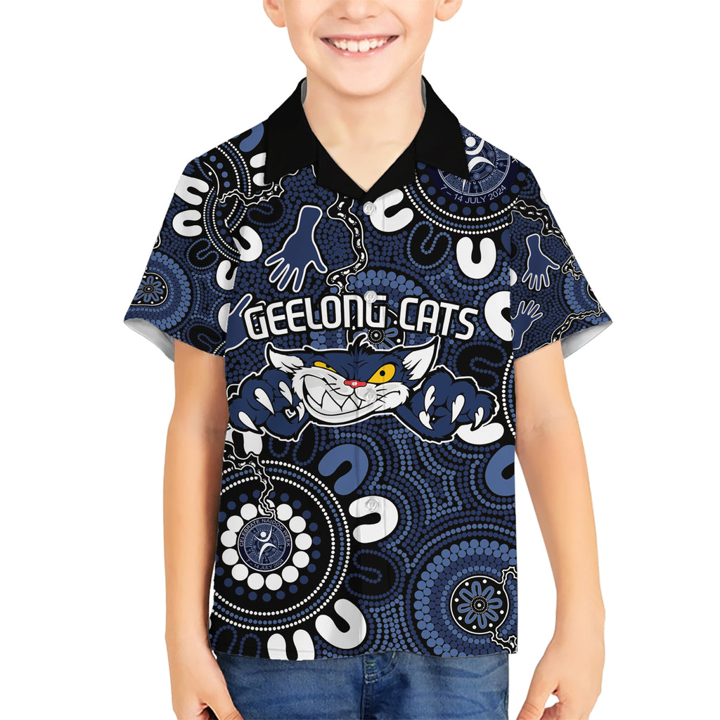 Custom Geelong Cats NAIDOC Week 2024 Kid Hawaiian Shirt Fire Burning Aboriginal Dots Art