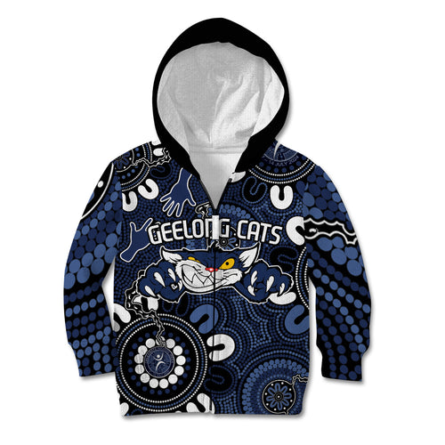 Custom Geelong Cats NAIDOC Week 2024 Kid Hoodie Fire Burning Aboriginal Dots Art