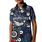 Custom Geelong Cats NAIDOC Week 2024 Kid Polo Shirt Fire Burning Aboriginal Dots Art