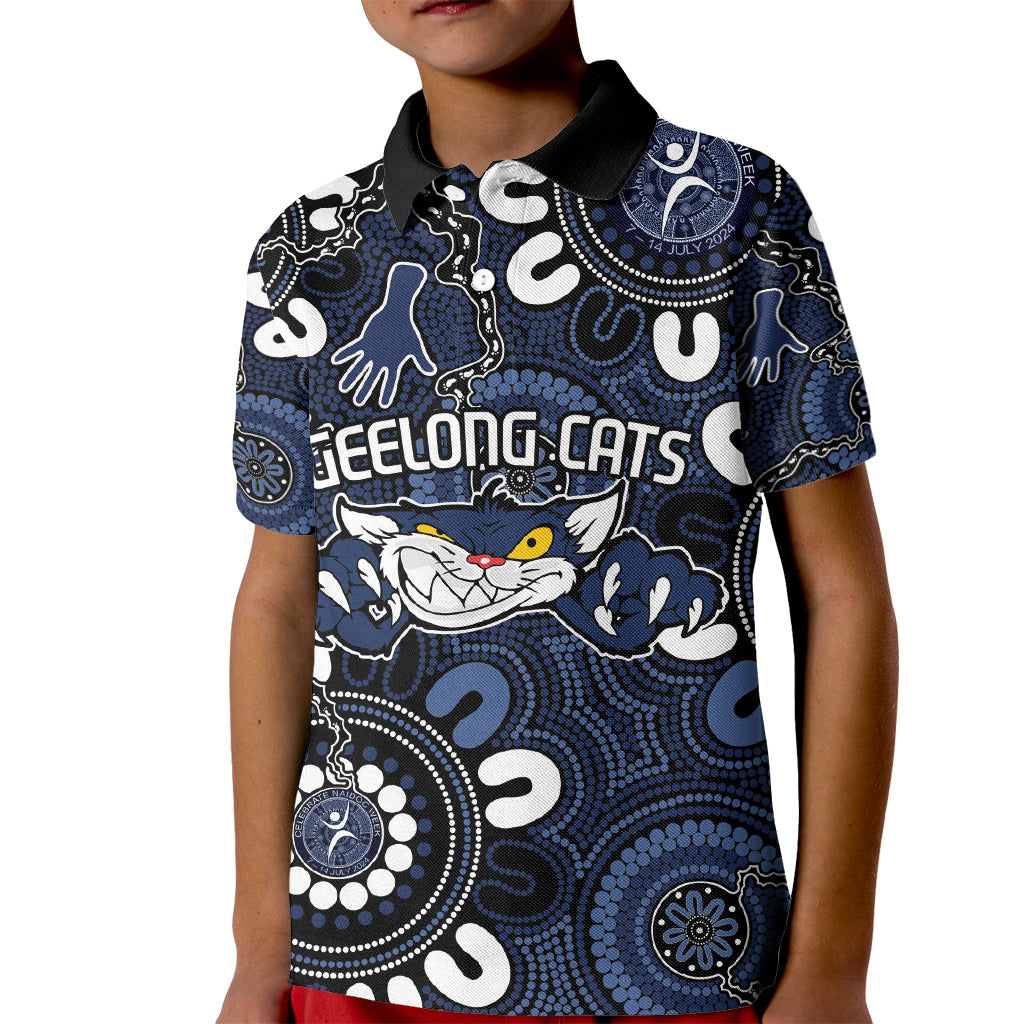 Custom Geelong Cats NAIDOC Week 2024 Kid Polo Shirt Fire Burning Aboriginal Dots Art