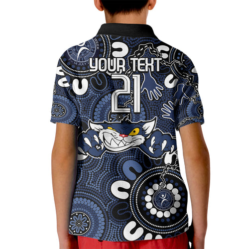 Custom Geelong Cats NAIDOC Week 2024 Kid Polo Shirt Fire Burning Aboriginal Dots Art
